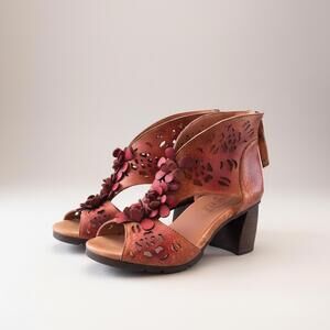 Spring Step L’Artiste Hand Painted Leather Floral Sandal Booties W Size 7.5 Boho